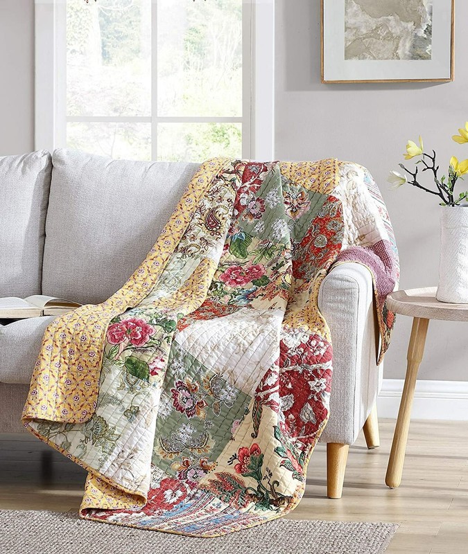 Delaney Floral Patchwork Pre-Washed Cotton Quilt Set - Daybed Coverlet - Throw gallery