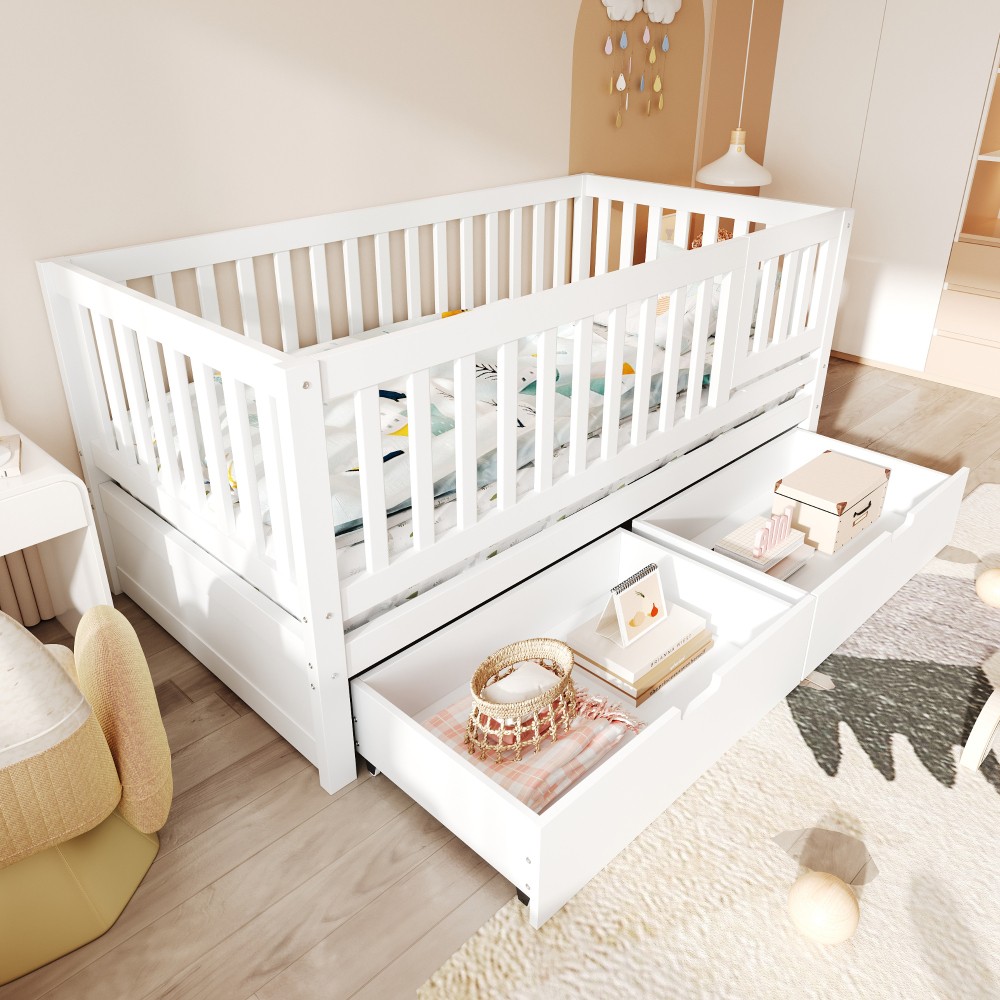 Convertible Toddler Bed Frame with Storage Drawers, 3-in-1 Solid Wood Daybed gallery