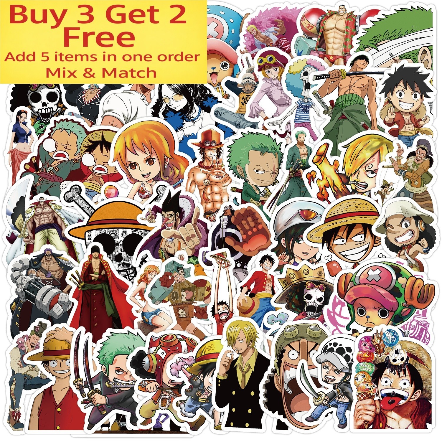 50pcs Waterproof Vinyl Stickers One Piece Anime Luggage Phone Laptop Fridge gallery