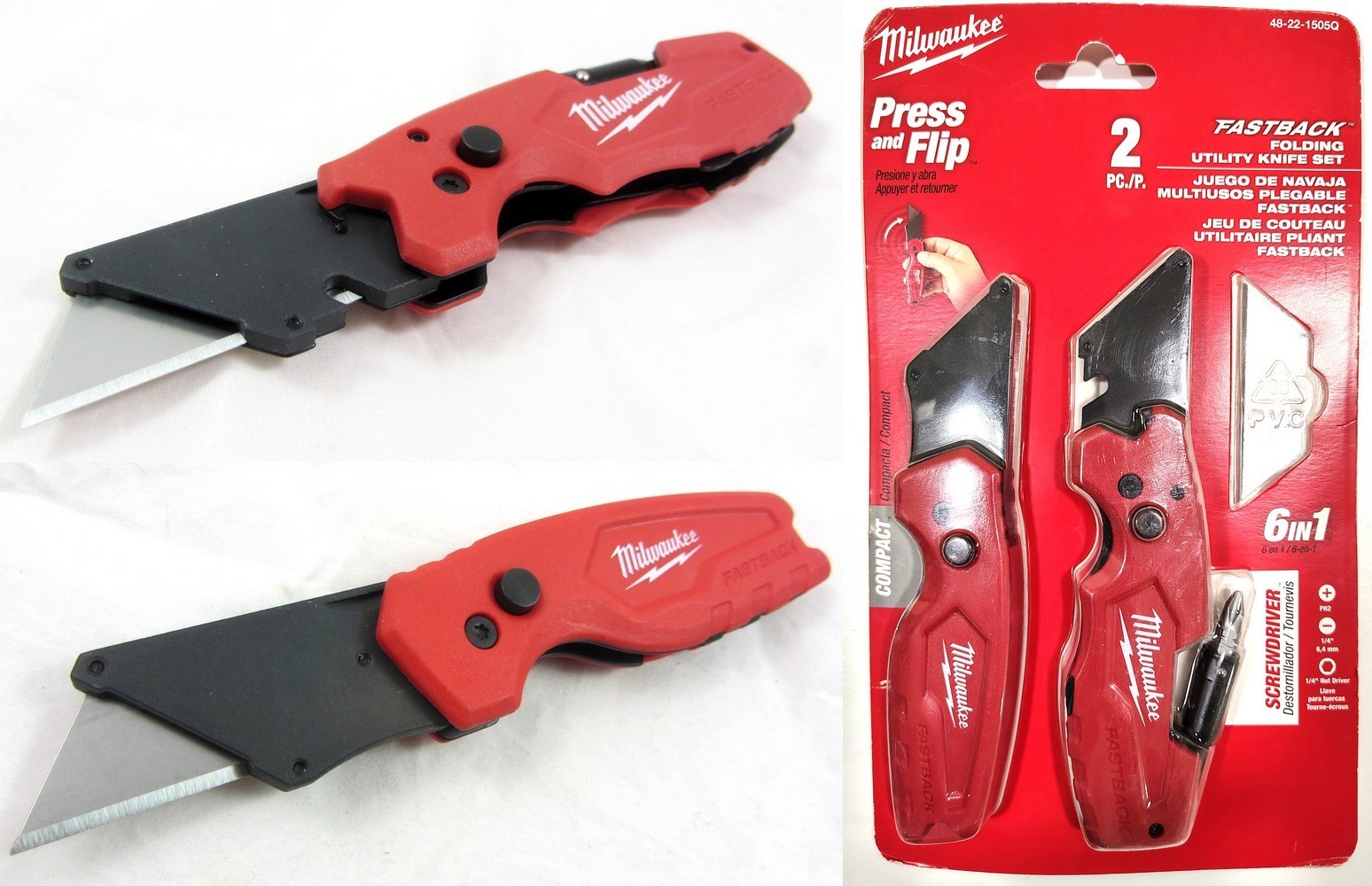 Milwaukee Fastback Pack 6-in-1 & Compact Utility Knife Set 48-22-1505Q gallery