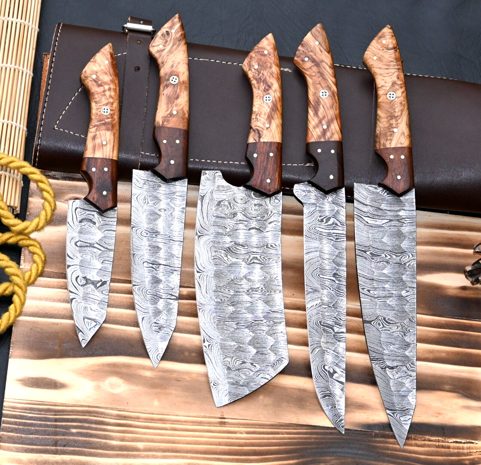 Custom Handmade CHEF KNIFE Set Kitchen Knives Cutlery Forged Damascus Steel 2803 gallery