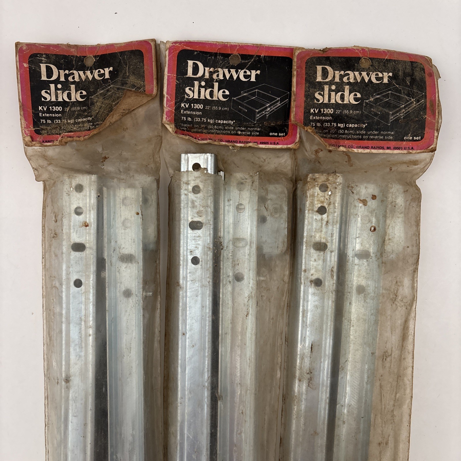 Drawer Slide 22"L 75 lb Capacity Steel Knape & Vogt 1300 (3-sets) sealed gallery