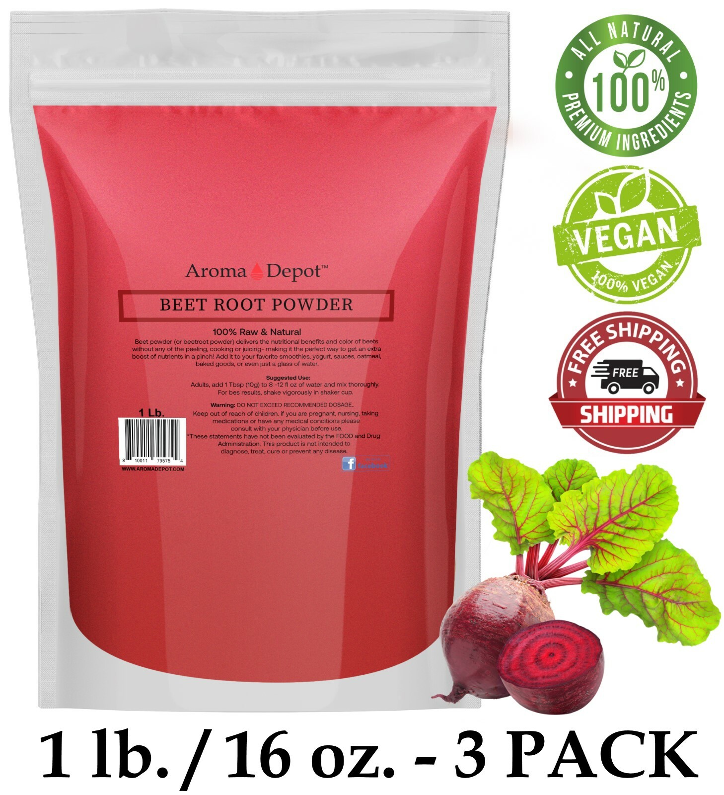Beet Root Powder 3lbs (x3 - 1lb) Beta vulgaris Raw Non-GMO Super food Juice gallery