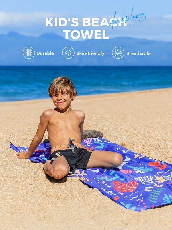 Diveblues Kids Microfiber Beach Towel 60''x30'' Sand Free Quick Dry Lightweight gallery