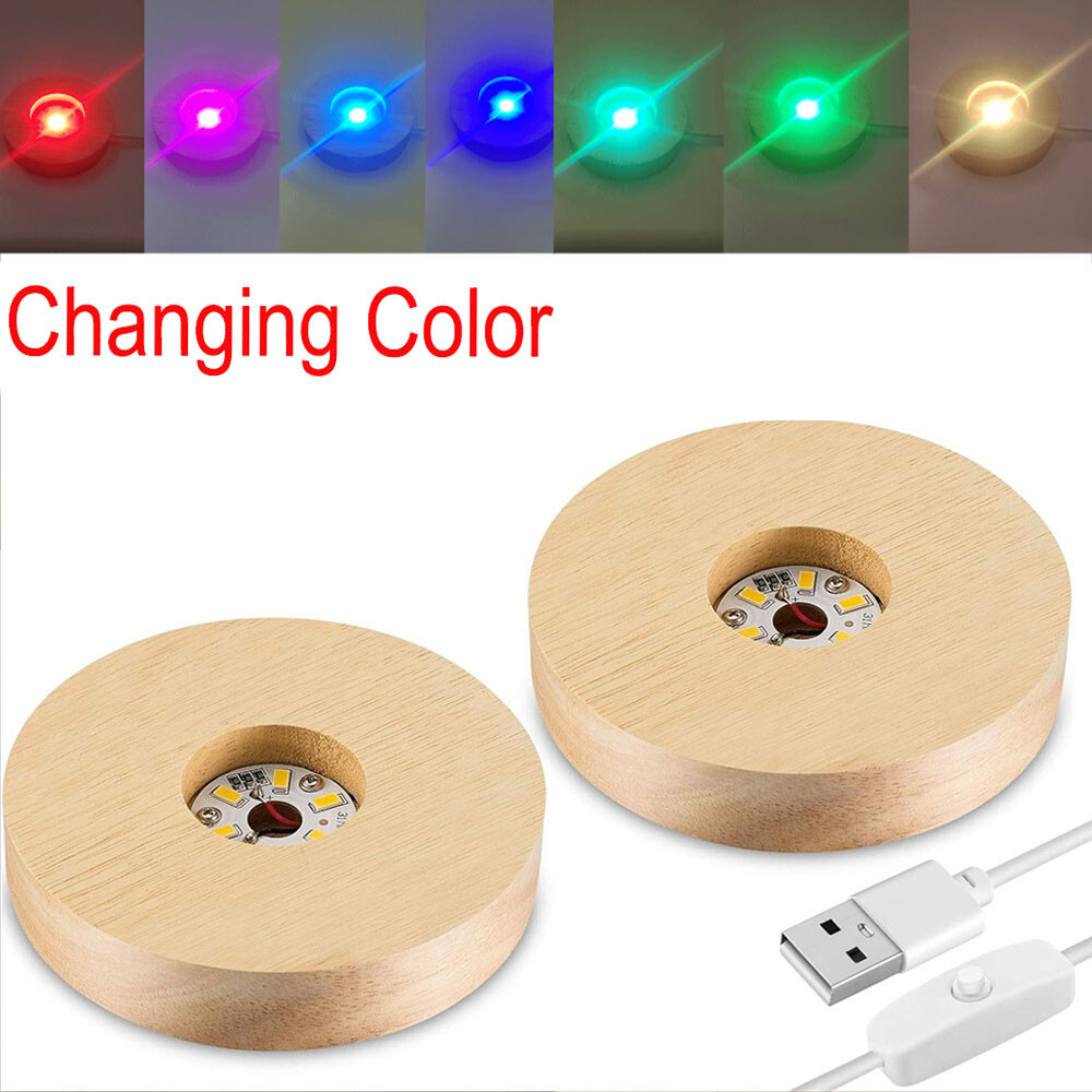 2PCS Wood LED Light Display Base for Glass Art/Paperweights Chaning Color Light gallery