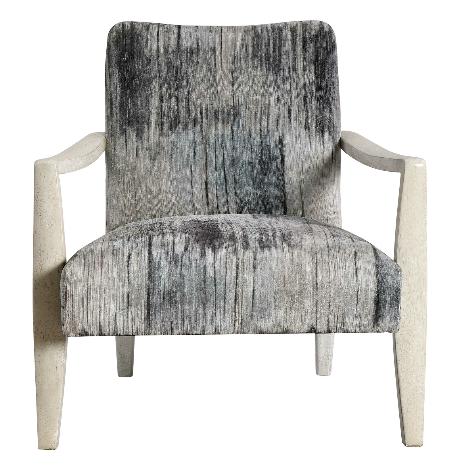 Modern Abstract Chenille Accent Chair Black Gray Blue White Streaked Wood Plush gallery