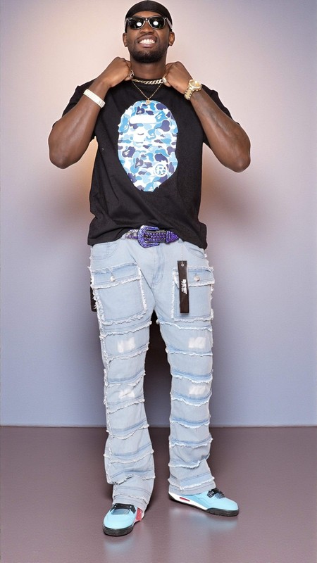 Statement Layered Distressed Jeans - Best Fitted Blue Stack with Fringe Detail gallery