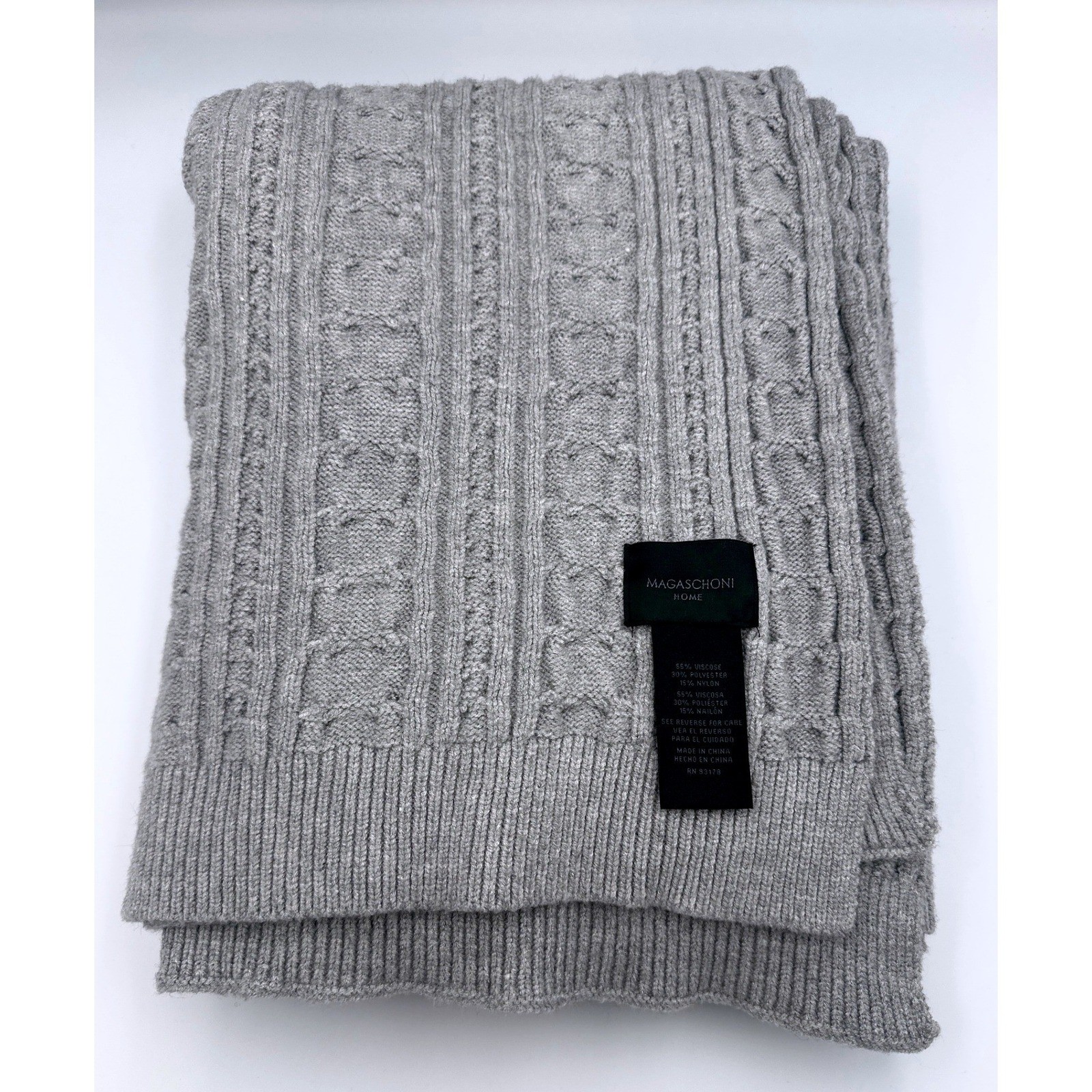 Magaschoni Home Gray Cable Knit Throw Blanket Textured Cozy Decor 50x60 gallery