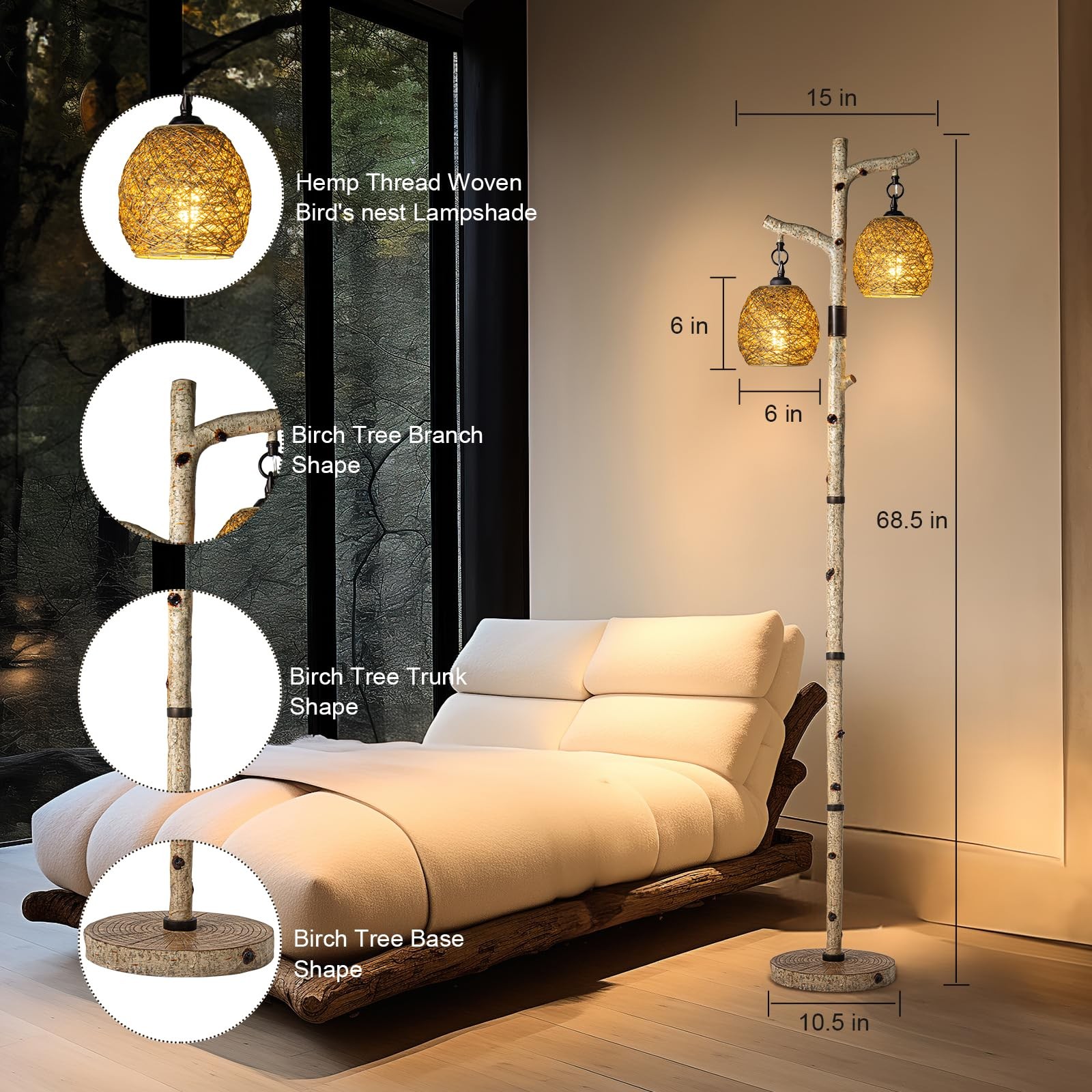 Floor Lamp 68.5 Rustic Farmhouse Remote Control Birch Tree Scenekoy Switch Bird gallery