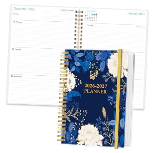 2026-2027 Planner - 18 Months Weekly & Monthly 5.8" x 8.3" Blue Leaf Flower gallery