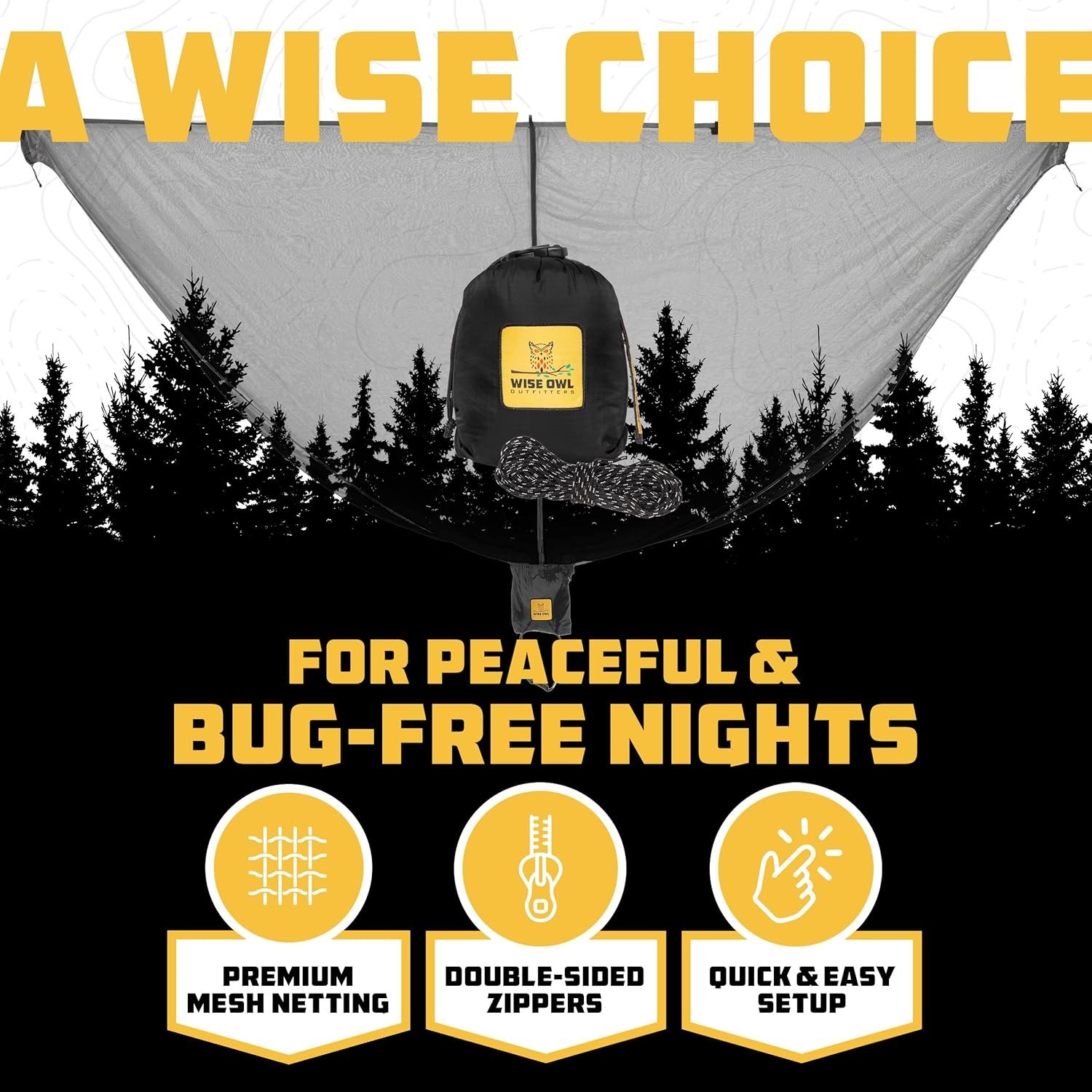 (3-Pack) Wise Owl Outfitters Bug Mosquito Net for Hammock Camping Camp Outdoor gallery