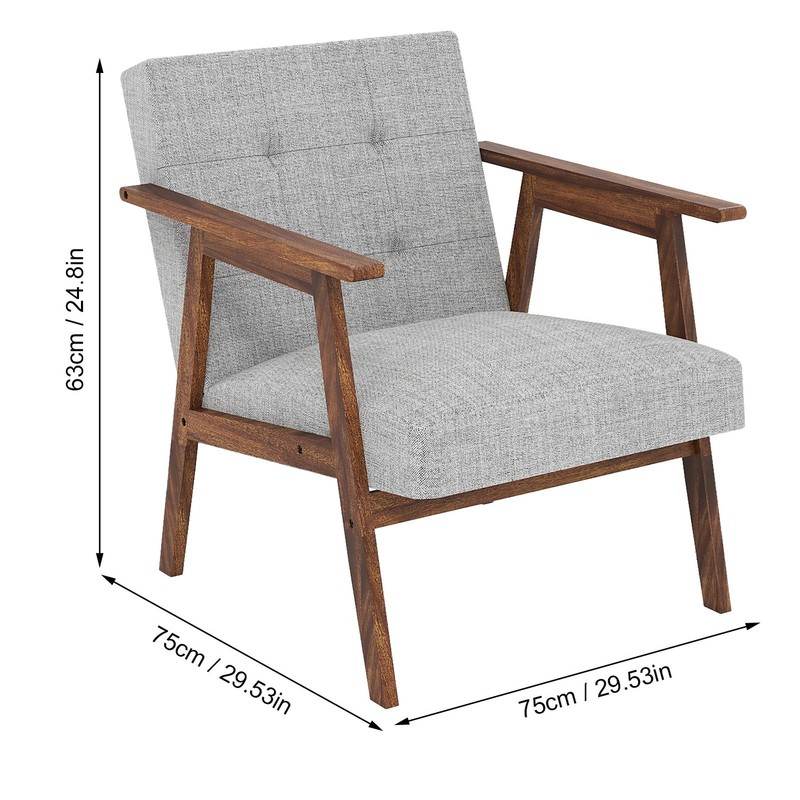 Solid Wood Chair Single Mid-Century Modern Armchair Home Furniture Light Gray gallery