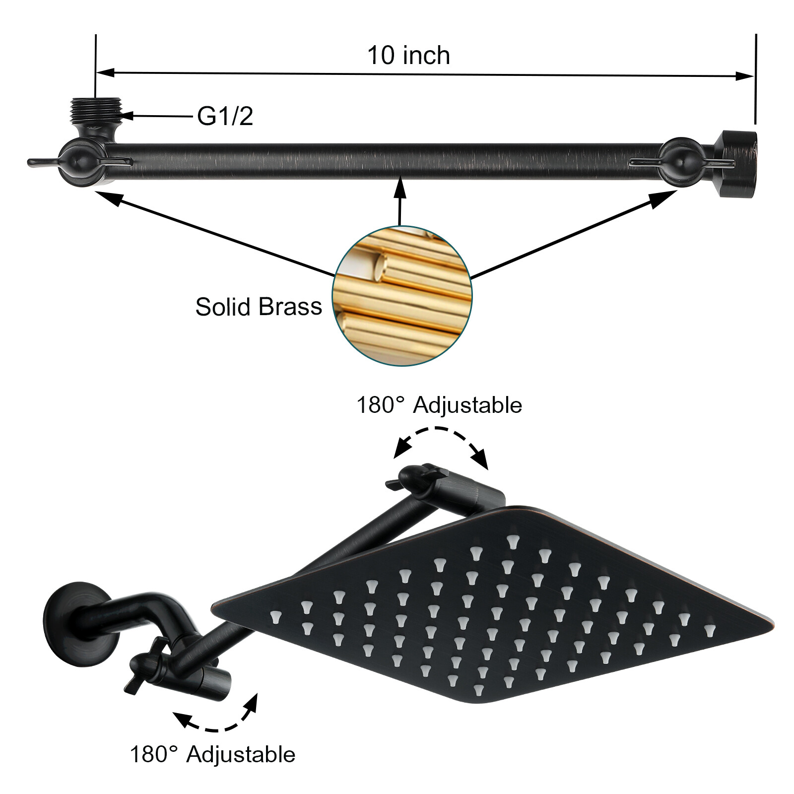 New Rain Shower Head & 10" Adjustable Extension Arm Set-Oil Rubbed BAS1830-06 gallery