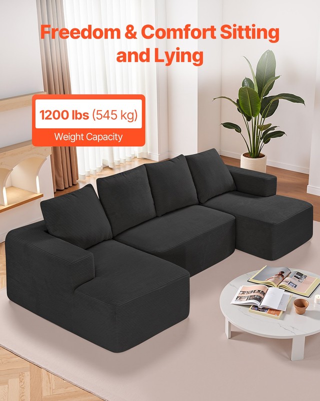 Modular Sectional Sofa U Shaped Cloud Couch with Chaise and Cushion Black gallery