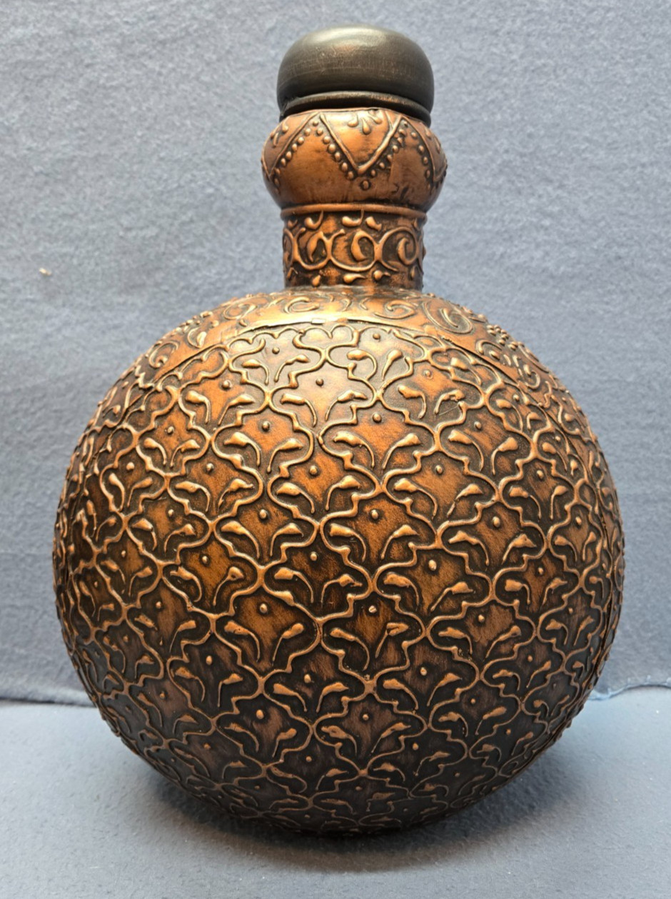 Metal Copper Tone with Lid Relief Design Vase Pot Vase Boho India Décor 16” Tall gallery