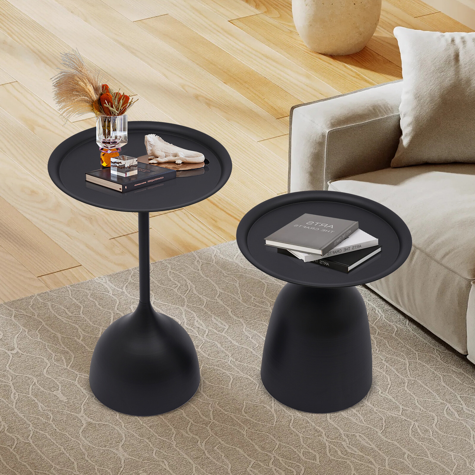 2Pcs Round Side Tables Modern Iron Sofa Coffee End Desks For Living Room Bedroom gallery