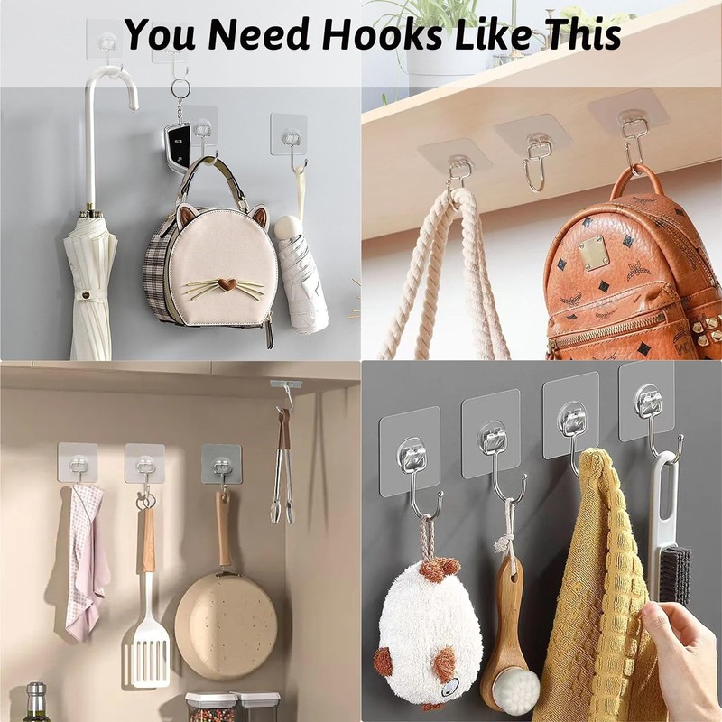 DKHDBD Large Adhesive Hooks, 16-Pack Hold 44lb(Max) Heavy Duty Transparent gallery