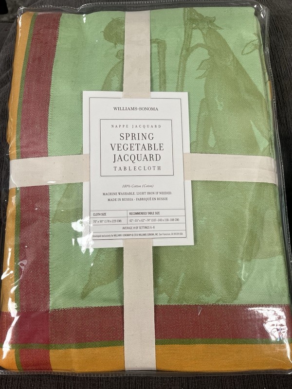 Williams Sonoma Spring Vegetable Jacquard Tablecloth 70”x 90” Green Rare NWT gallery