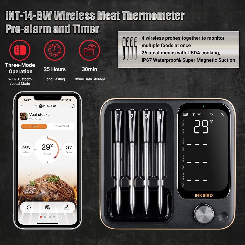 4-Probe Wireless Meat Thermometer Three-Mode WiFi Bluetooth Pre-alarm/Timer BBQ gallery