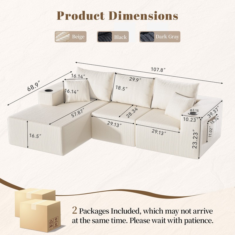 106" Cloud Modular Sectional Sofa Couch with L-Shape Chaise for Living Room gallery