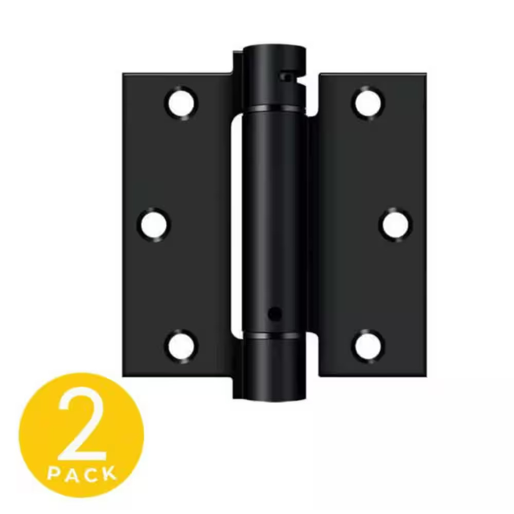 3.5 In. X 3.5 In. Matte Black Full Mortise Spring Squared Radius Door Hinge with gallery