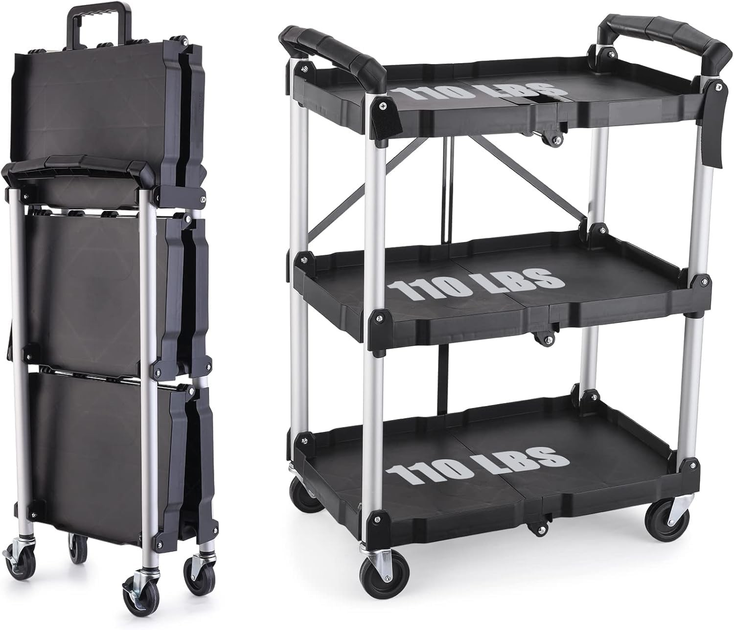 Portable Folding Service Cart - Rolling Utility Foldable Cart with Wheels for... gallery