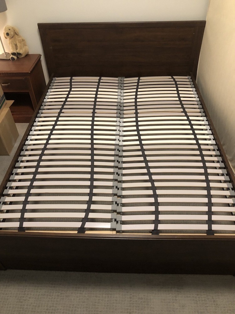 Ikea Queen Bed Frame (Brusali, Brown) + Slats (Ikea Luroy)