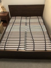 Ikea Queen Bed Frame (Brusali, Brown) + Slats (Ikea Luroy)