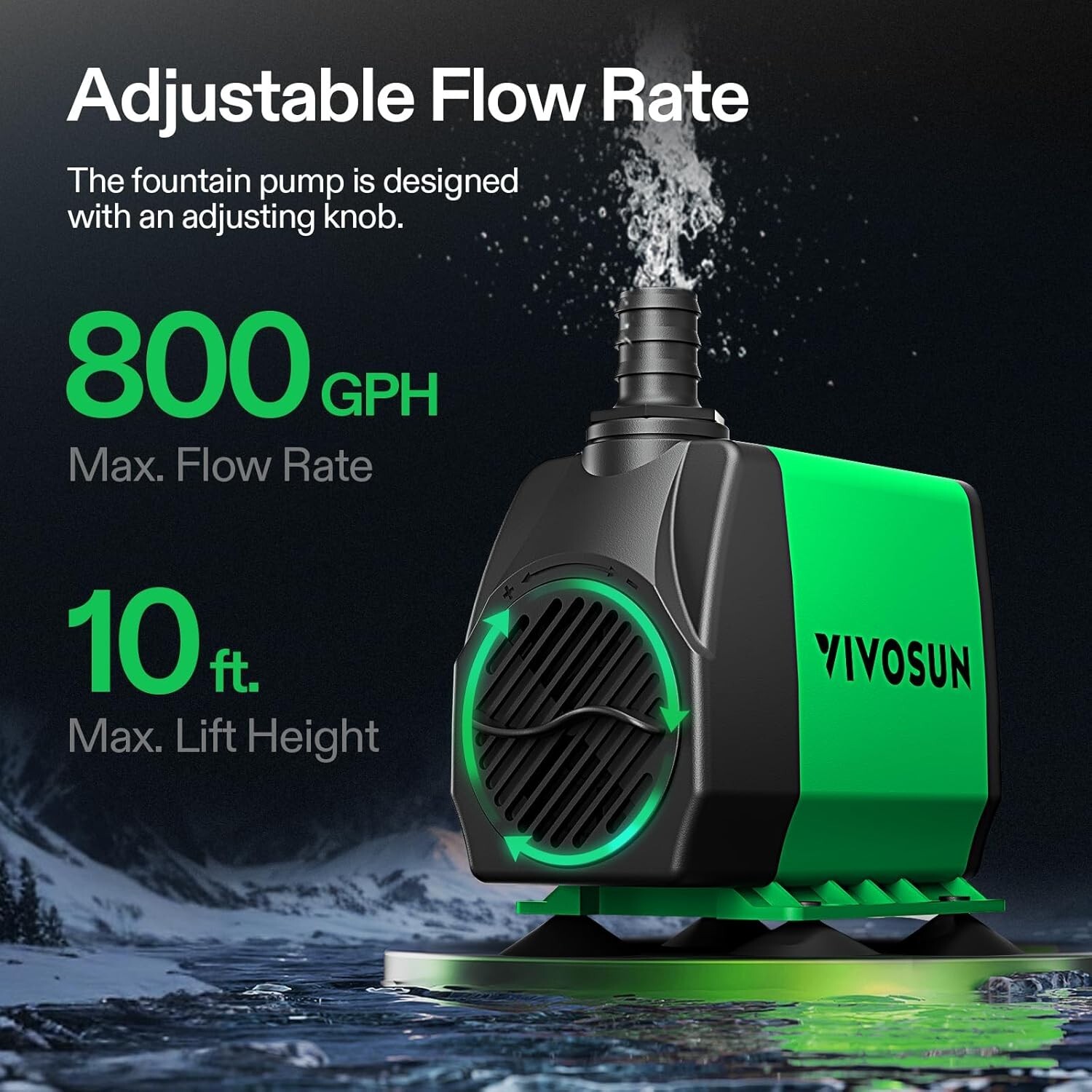 VIVOSUN 800GPH Submersible Pump10ft High Lift Fountain Pump w/t 5ft Power Cord gallery
