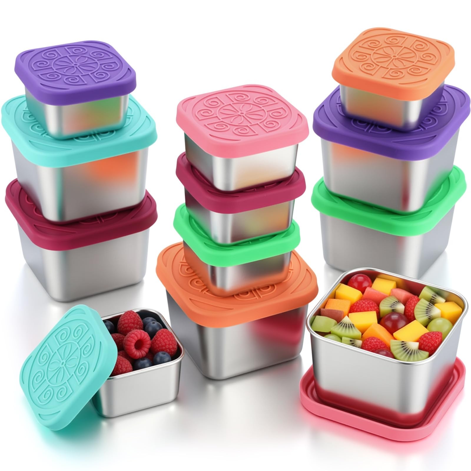 12 Pcs Stainless Steel Snack Containers 6oz & 2oz Easy Open Leak Proof Food C... gallery