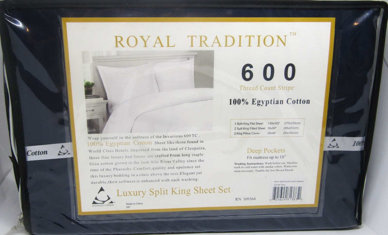 Royal Tradition 600 Thread Count 100% Egyptian Cotton Spilt-King Sheet Set. gallery