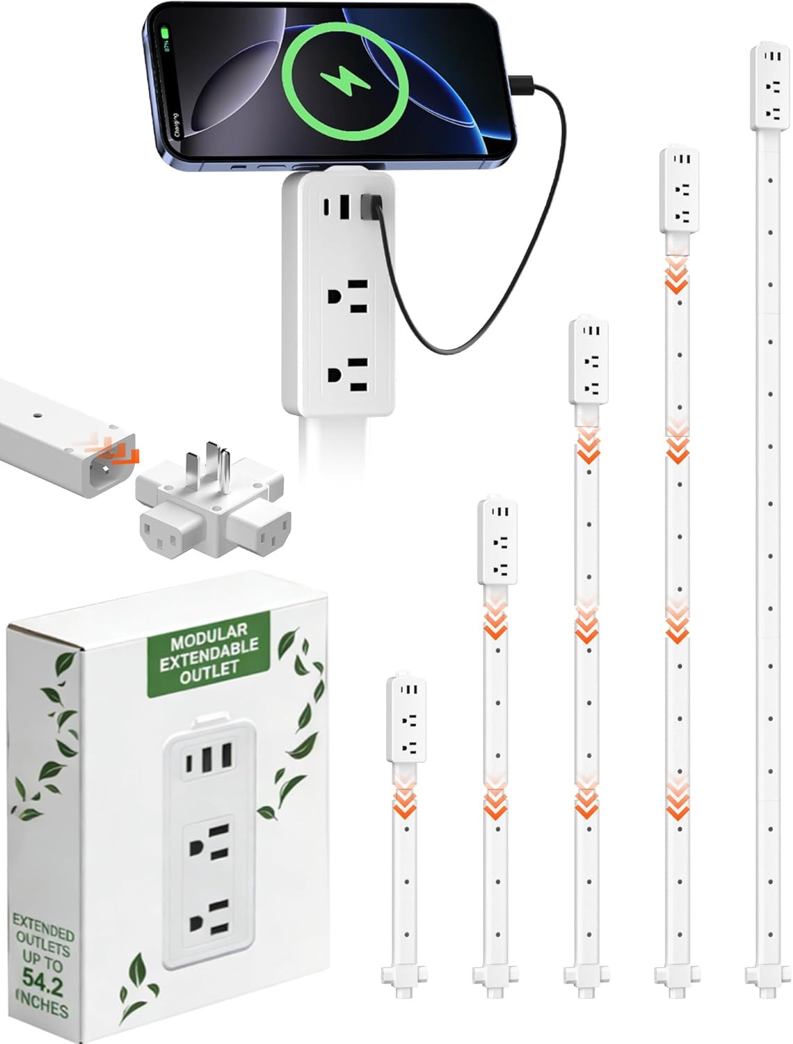Electrical Outlet Extender with Adjustable Sticks 8"-56", 4-Way Flat Plug for Di gallery
