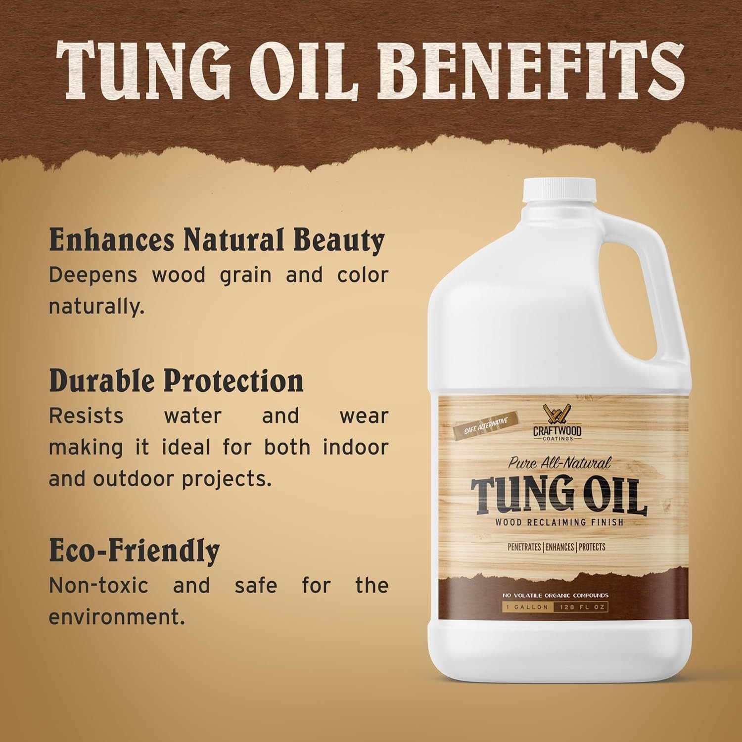 Tung Oil | Biodegradable | All Natural | Premium Wood Finishing Oil | 1 Gallon | gallery