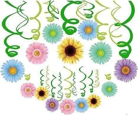 Summer Spring Sun Flowers Hanging Swirl Decorations - Themed Birthday Party 30pc gallery