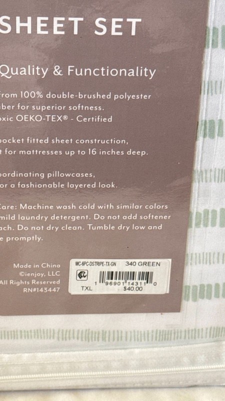 New Kaycie Gray 4-Pc. Microfiber Sheet Set ,Dashed Stripe Bundle Twin XL Green gallery