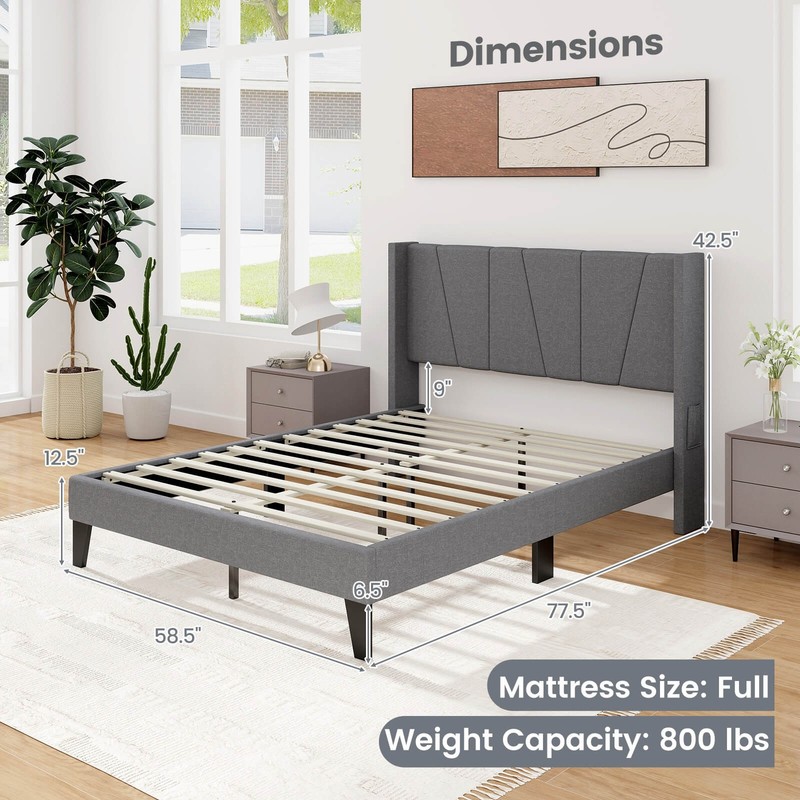 Full Size Upholstered Bed Frame with Elastic Pockets Mattress Foundation Gray gallery