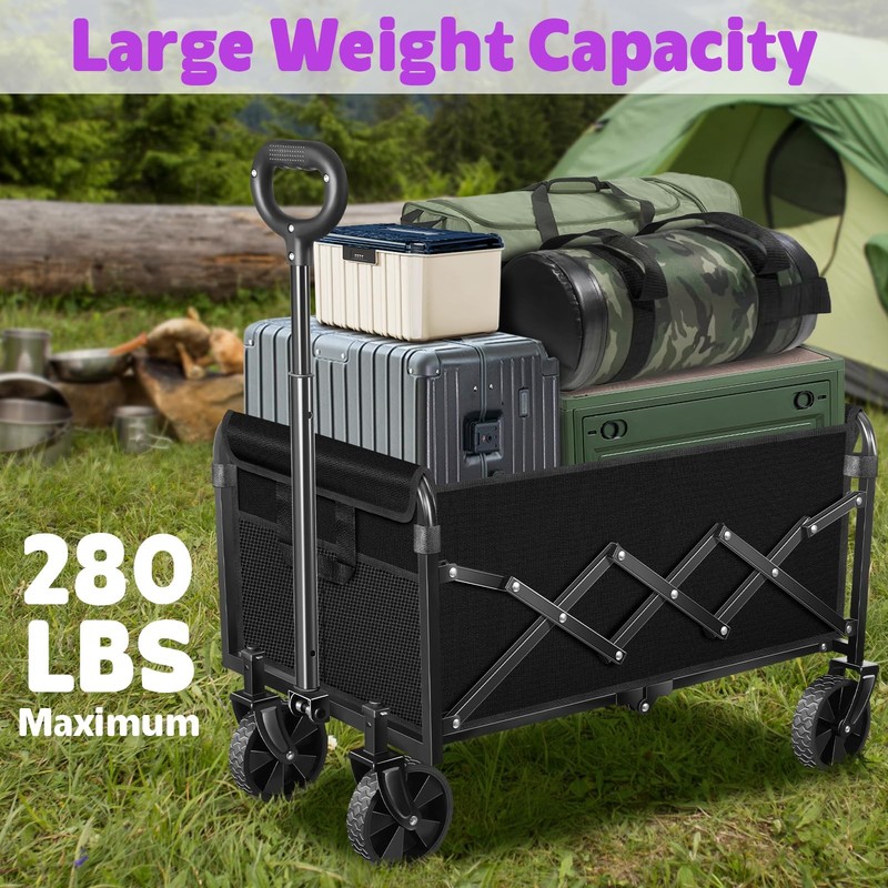 Wagons Carts Foldable,280 LBS Large Capacity Foldable Wagon Cart Collapsible ... gallery