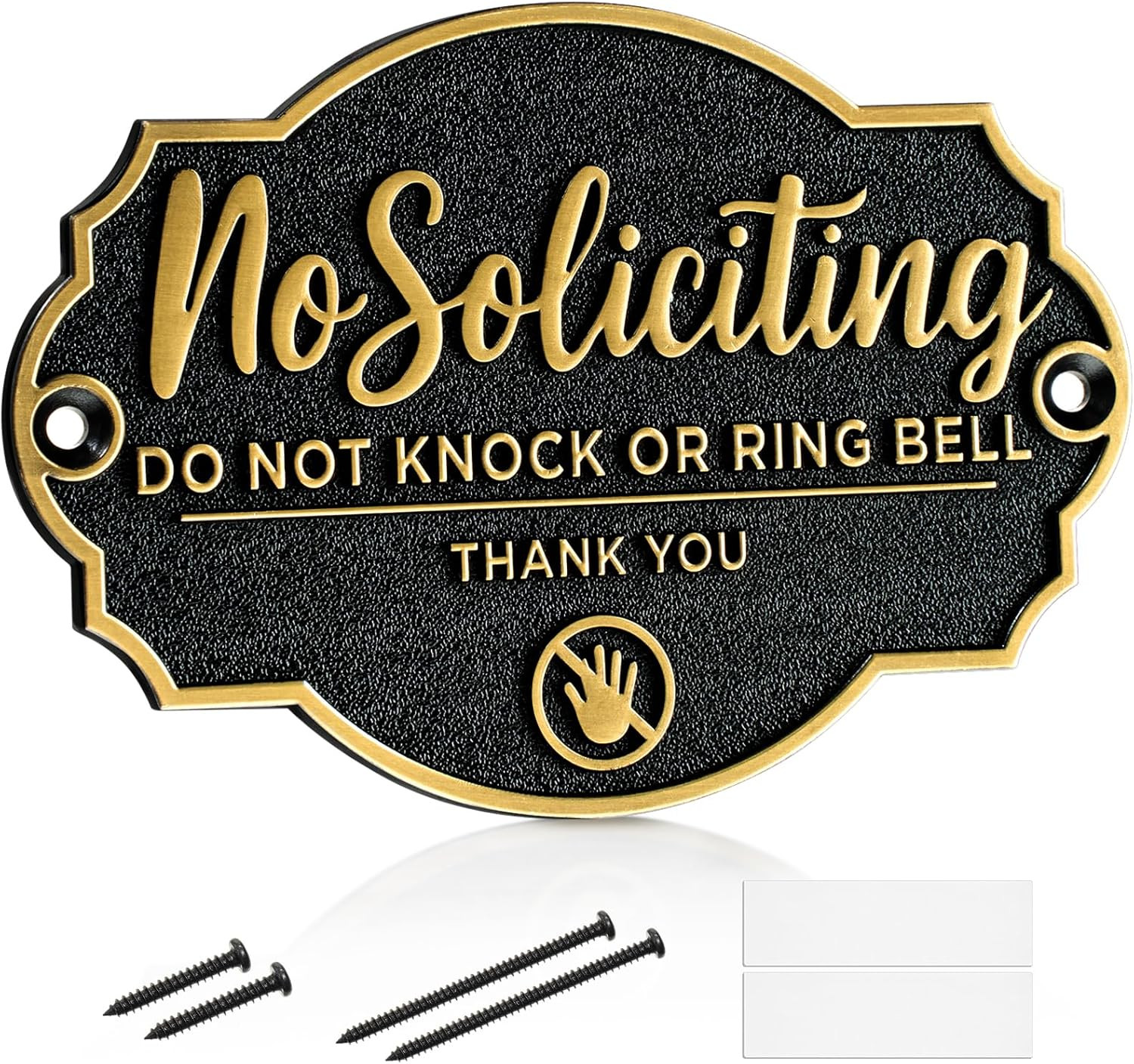Brass No Soliciting Sign for House Front Door No Soliciting Wall Plaque Self Adh gallery