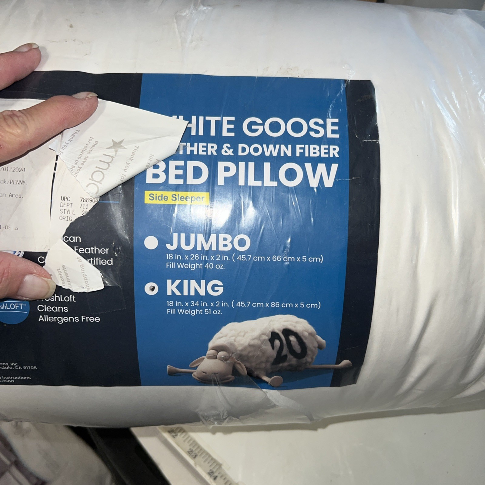 Serta White Goose Feather & Down Fiber Side Sleeper 2-Pack Pillow, King gallery