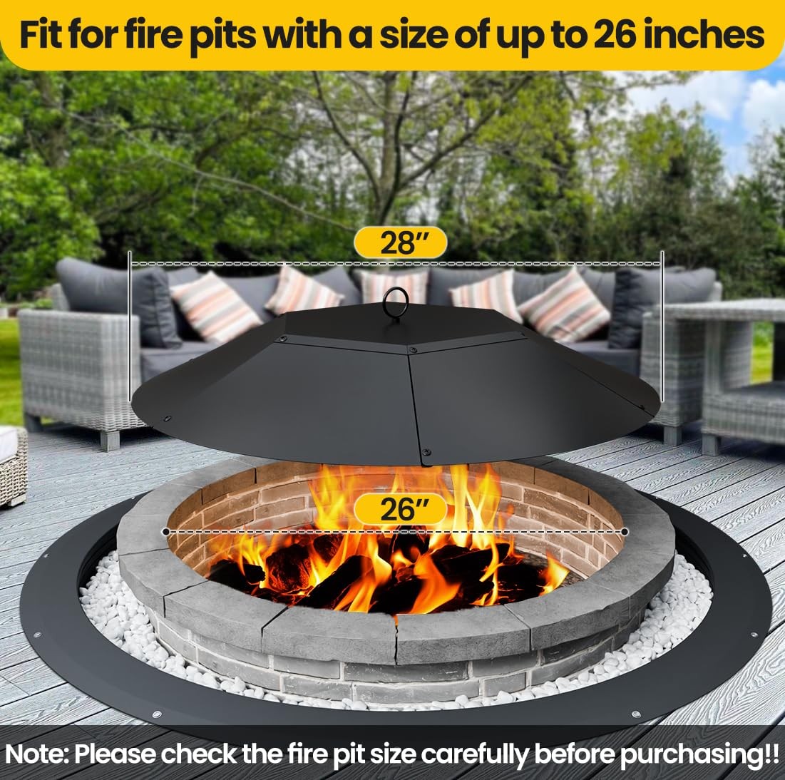 28" Round Fire Pit Lid Metal Cover with Handle & Poker Spark Guard Outdoor gallery