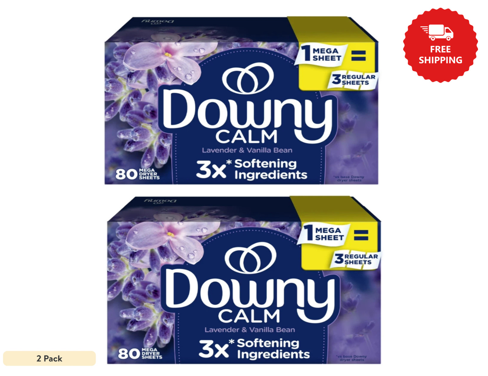 Downy Infusions Calm Mega Dryer Sheets, Lavender and Vanilla Bean Scent, 80x2 Ct gallery