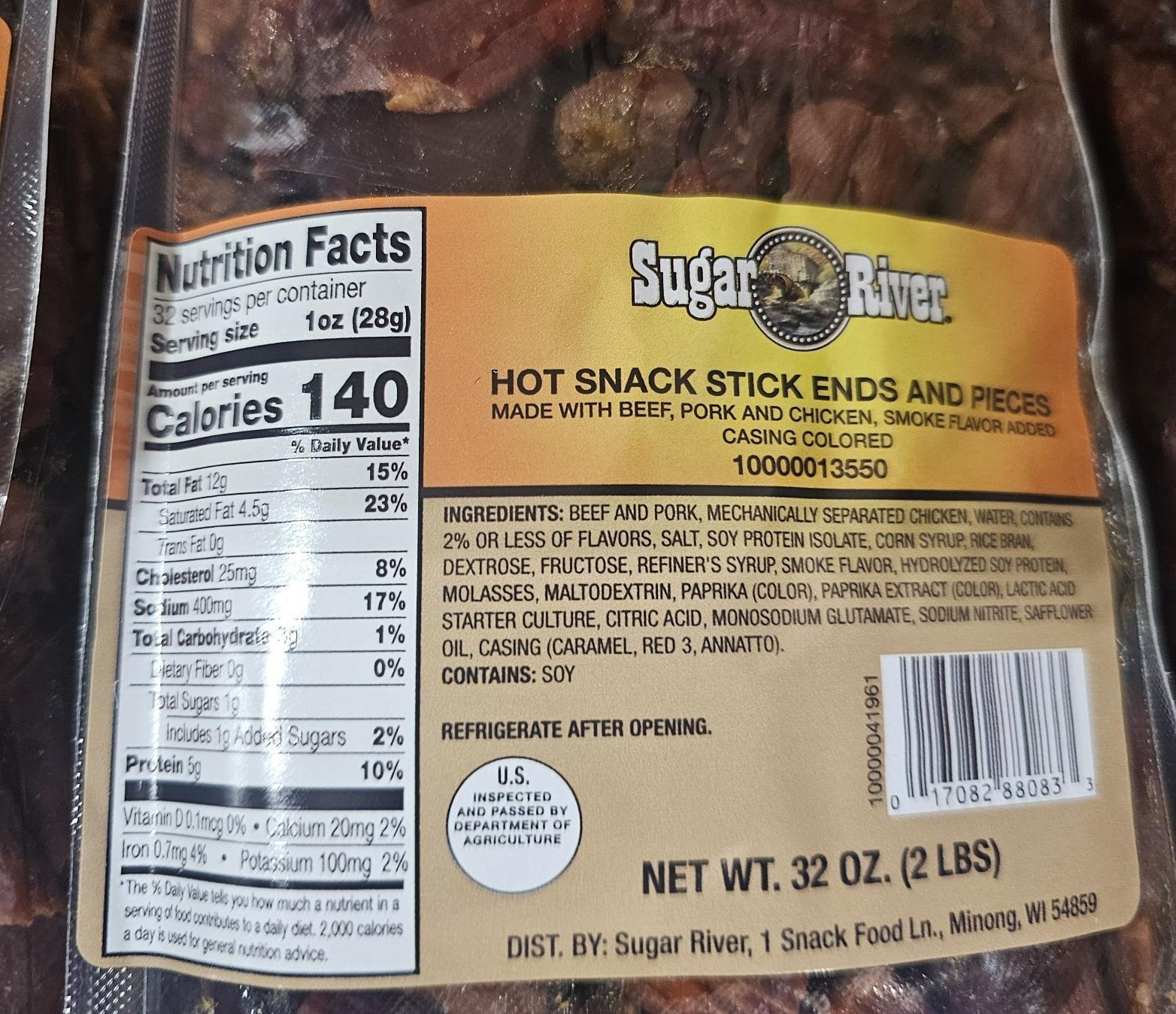 3 X 2LB/ea SUGAR RIVER *HOT* Meat Snack Sticks Sealed bag "loose" EXP 12.1.26 gallery