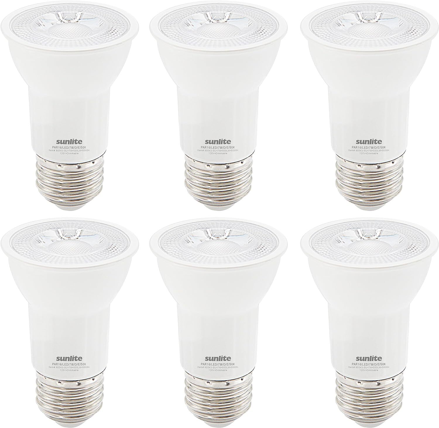 6Pack LED PAR16 Dimmable Flood Light Bulb, 7W(75W), 5000K, 500LM, E26, 40° gallery