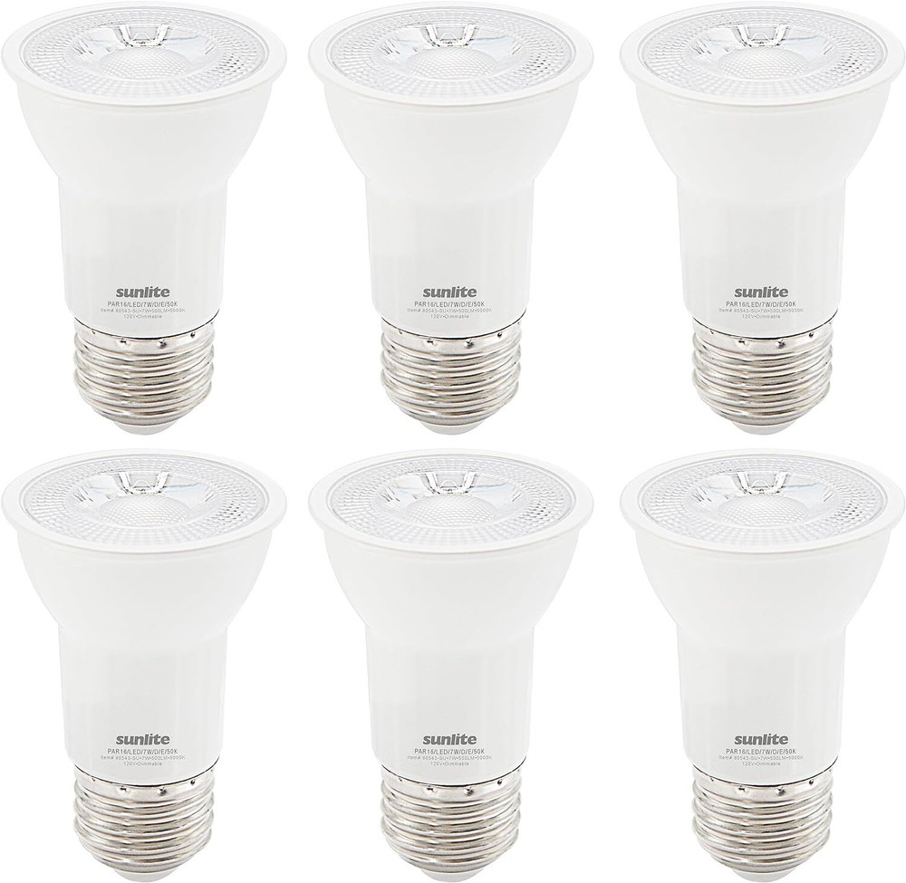 6Pack LED PAR16 Dimmable Flood Light Bulb, 7W(75W), 5000K, 500LM, E26, 40°
