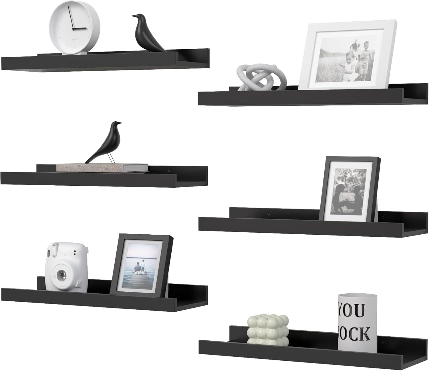 Splattertide 6 Pack Floating Wall Shelves, Display Shelves for Home Decoration gallery