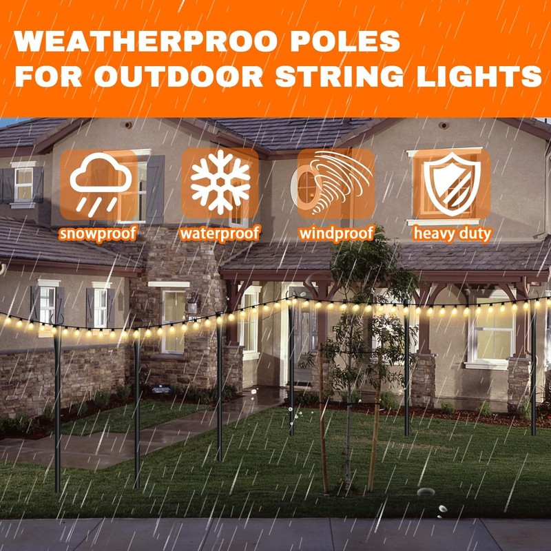 4 Pack 10Ft String Light Poles, Metal Poles with Fork for Outside Lights,Outdoor gallery