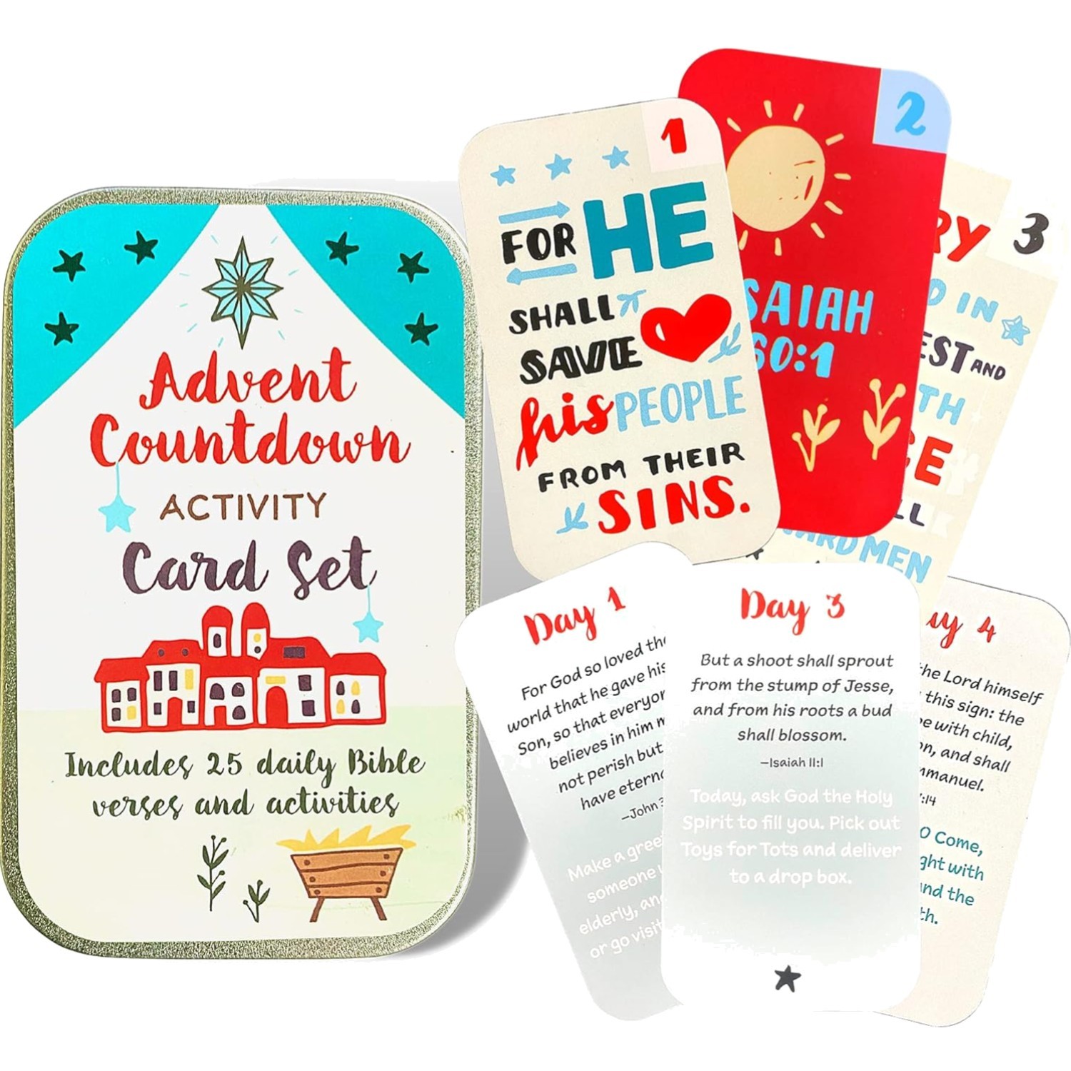 Advent Calendar Activity Cards, 25 Daily Bible Verses, Countdown to Christmas gallery