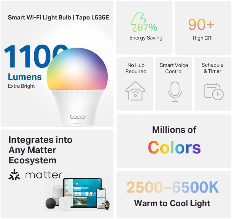 Tp-Link Smart Light Bulbs, 1100 Lumens High Brightness (75W Equivalent), Matter gallery