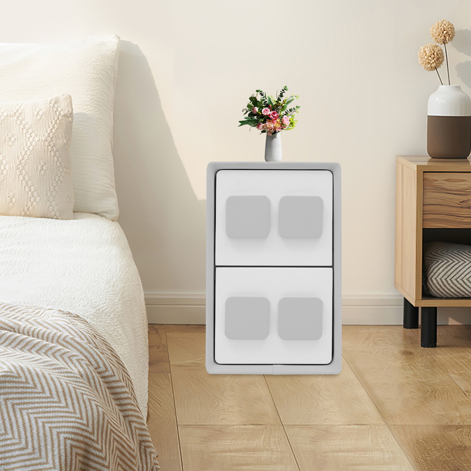 Bedside Table, Minimalist End Table With 2 Drawers, Bedside Table for Bedrooms！! gallery