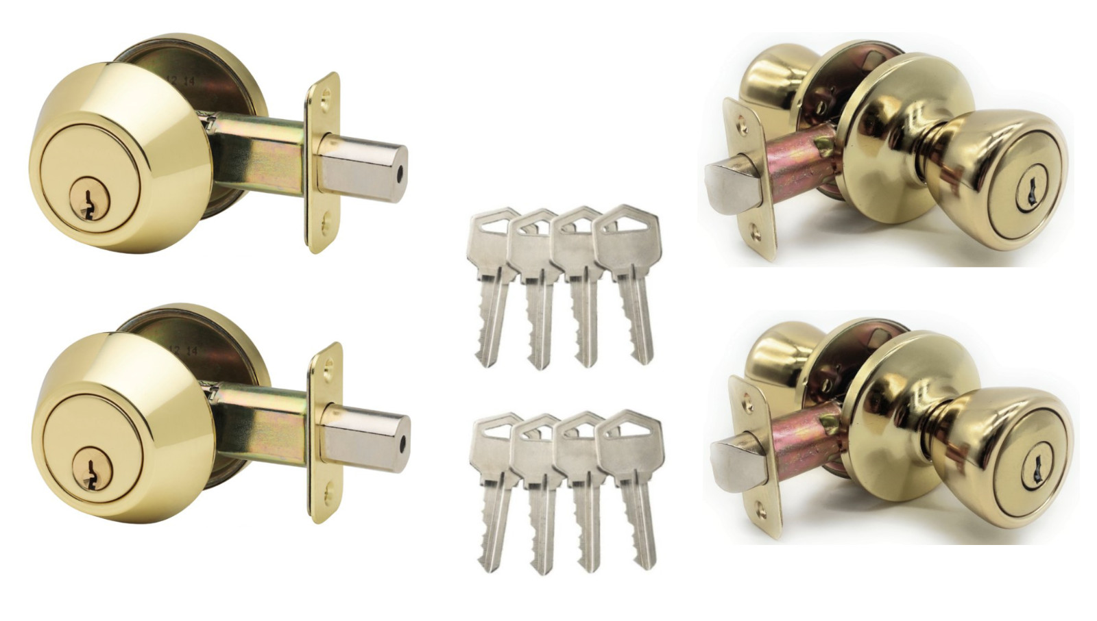[2-PACK] Keyed Alike Deadbolt Entry Door Knob Lock Combo Set, Polished Brass gallery